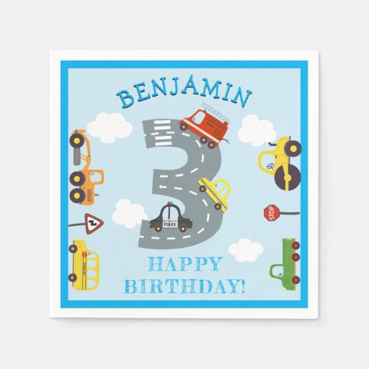 Transport 3. Geburtstag Party Napkins Serviette (Vorderseite)
