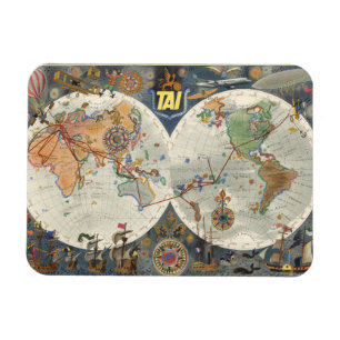 Transport Aeriens Internationaux Weltkarte Magnet