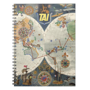 Transport Aeriens Internationaux Weltkarte Notizblock