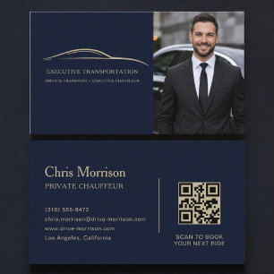 Transport Auto QR Code Foto Blau & Gold Visitenkarte