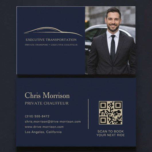 Transport Auto QR Code Foto Blau & Gold Visitenkarte