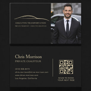 Transport Auto QR Code Foto Schwarz & Gold Visitenkarte