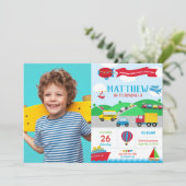 Transport Birthday Foto Einladung Junge (Stehend Vorderseite)