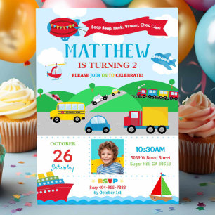 Transport Birthday Foto Einladung Junge