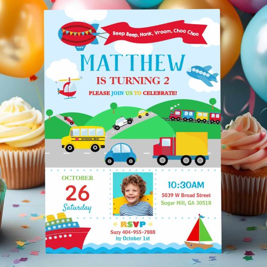 Transport Birthday Foto Einladung Junge