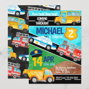 Transport Car Truck Geburtstagsparty Einladung