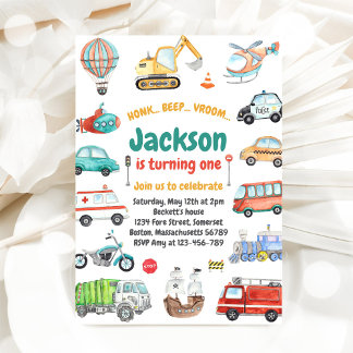 Transport City Autos und Lastwagen Jungen Geburtst Einladung