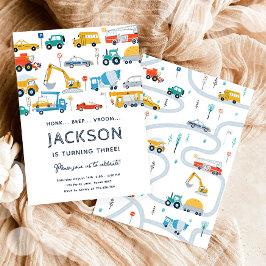 Transport City Cars und LKW Boy Geburtstag Einladung