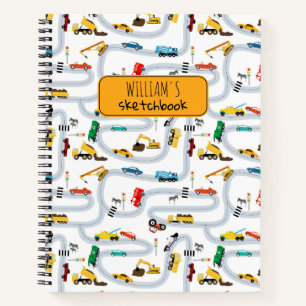 Transport Fahrzeuge Autos Lastwagen Kinder Skizze Notizblock
