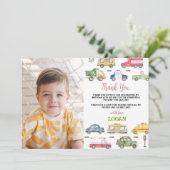 Transport Geburtstagsparty Foto Danke Karte (Stehend Vorderseite)