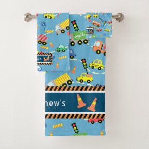 Transport Kids Blue. Waschlappen Badhandtuch Set