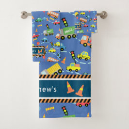 Transport Kids Blue. Waschlappen Badhandtuch Set