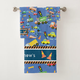 Transport Kids Blue. Waschlappen Badhandtuch Set
