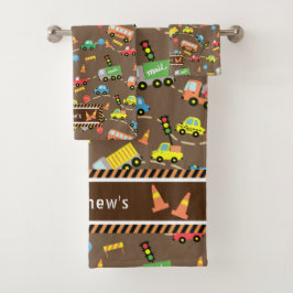 Transport Kinder braun. Waschlappen Badhandtuch Set