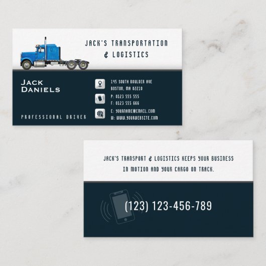 Transport & Logistik | Blauer LKW Visitenkarte (Vorne/Hinten)