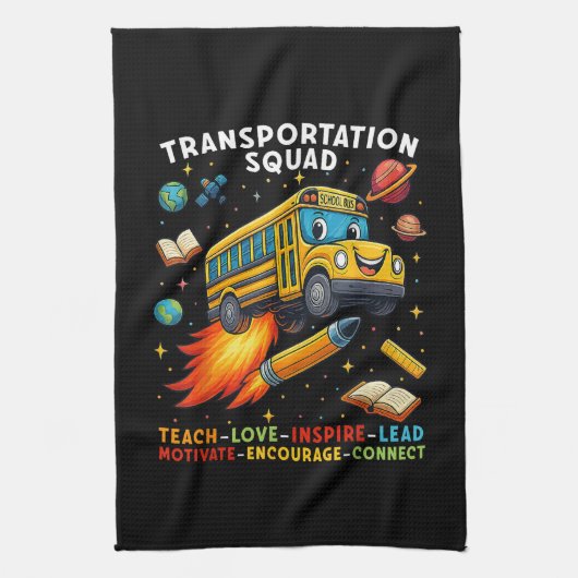 Transport-Team Lustiger Schulbusfahrer Geschirrtuch (Vertikal)