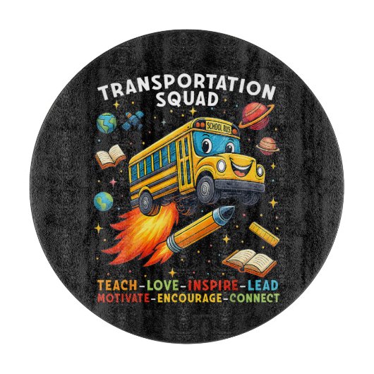 Transport-Team Lustiger Schulbusfahrer Schneidebrett (Vorderseite)