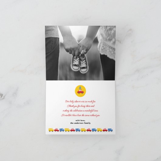 Transport von Spielzeug und Niedlichen Red Car Blu Dankeskarte (Innenseite)