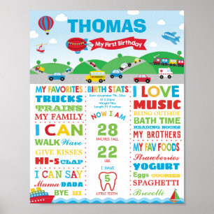 Transport zum 1. Geburtstag Meilenstein-Geburtssta Poster