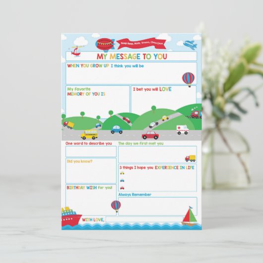 Transportation Activity Time Capsule Message Card Einladung (Stehend Vorderseite)