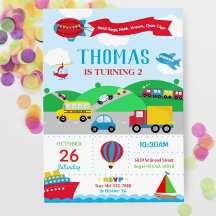 Transportation Birthday Einladung Boy