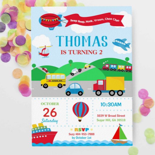 Transportation Birthday Einladung Boy