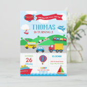 Transportation Birthday Einladung Boy (Stehend Vorderseite)