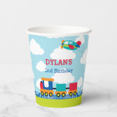 Transportation Birthday Paper Cups Boy Train Flugz Pappbecher (Rückseite)