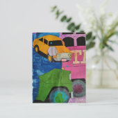 Transportation bright colors mixed media collage postkarte (Stehend Vorderseite)