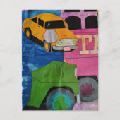 Transportation bright colors mixed media collage postkarte (Vorderseite)