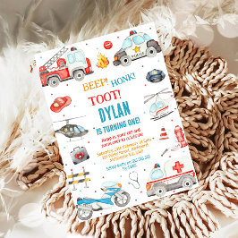 Transportation City Cars and Truck Boy Birthday Einladung