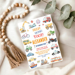 Transportation City Cars and Truck Boy Birthday Einladung