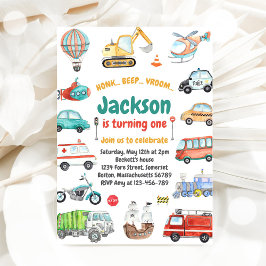 Transportation City Cars and Truck Boy Birthday Einladung