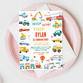 Transportation City Cars and Truck Boy Birthday Einladung