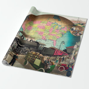 Transportation im zwanzigsten Jahrhundert, Vintage Geschenkpapier