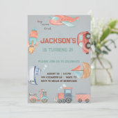 Transportation Junge Einladung Geburtstag. (Stehend Vorderseite)