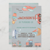 Transportation Junge Einladung Geburtstag. (Vorne/Hinten)
