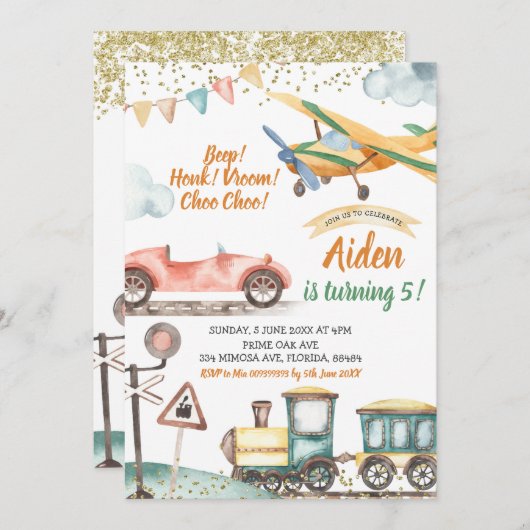 Transportboy zum Geburtstag Einladung (Vorne/Hinten)