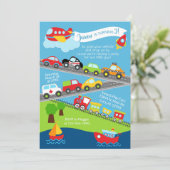Transportfahrzeuge Junge Geburtstagseinladung. Einladung (Stehend Vorderseite)