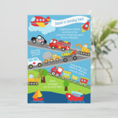 Transportfahrzeuge Junge zum Geburtstag einladen. Einladung (Stehend Vorderseite)