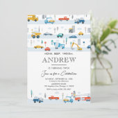 Transportfahrzeuge und Autos Junge Geburtstag Einladung (Stehend Vorderseite)