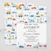 Transportfahrzeuge und Autos Junge Geburtstag Einladung (Vorne/Hinten)