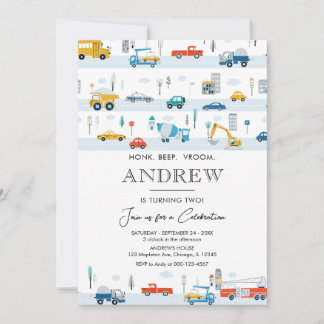 Transportfahrzeuge und Autos Junge Geburtstag Einladung