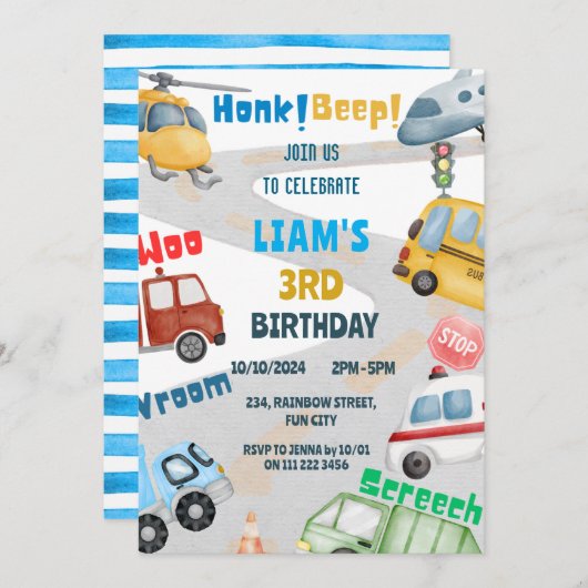 Transportflugzeug Hubschrauberbus Geburtstag Einladung (Vorne/Hinten)