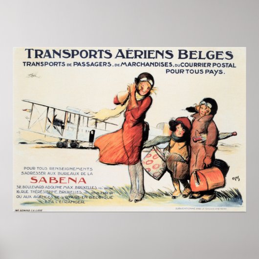Transportiert Aeriens Belges SABENA Altes Reisepla Poster (Vorne)