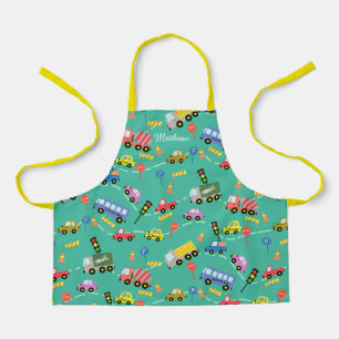 Transportkinder aquamarin. All-Over-Druck Schürze