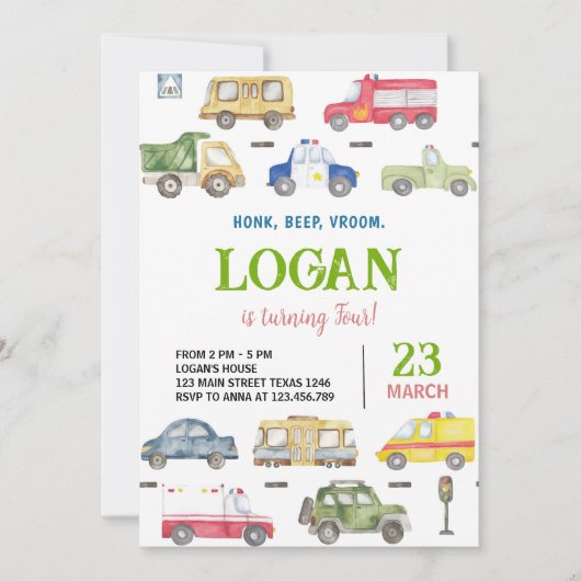 Transportwagen Einladung Geburtstagspartei (Vorderseite)