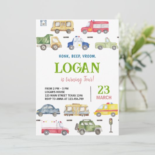 Transportwagen Einladung Geburtstagspartei (Stehend Vorderseite)