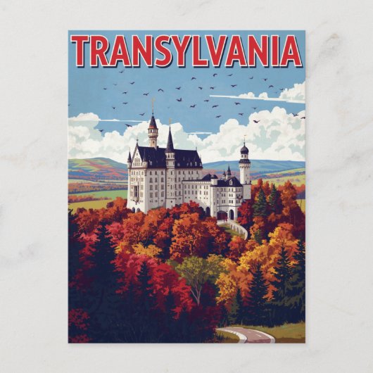 Transsilvanien Schloss Herbst Retro Postkarte (Vorderseite)