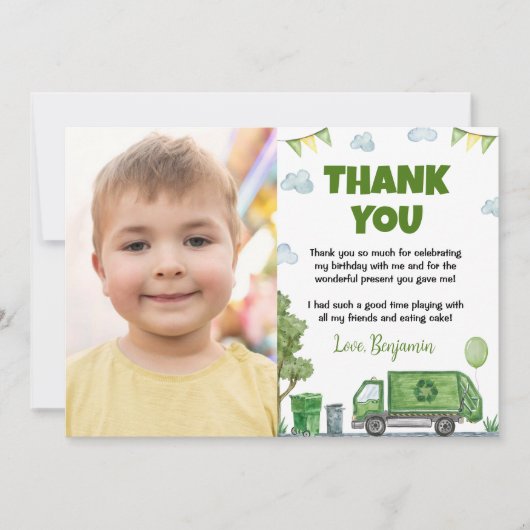 Trash Truck Birthday Foto Danke Karte (Vorderseite)